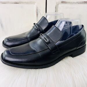 Perry Ellis Portfolio Russel Black Vegan Leather Buckled Slip on Oxfords Sz 6.5